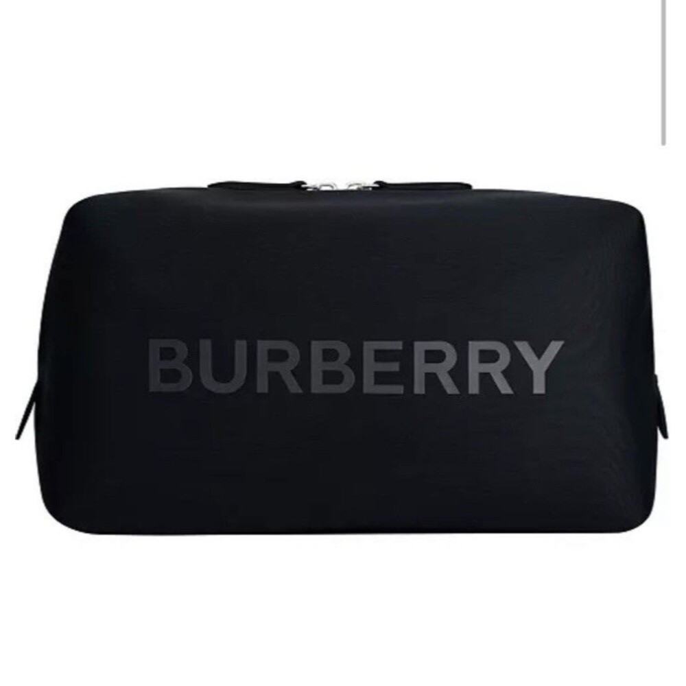 New! Burberry  Logo Clutch Toiletry Bag Cosmetic Pouch Travel Case  ~ Black